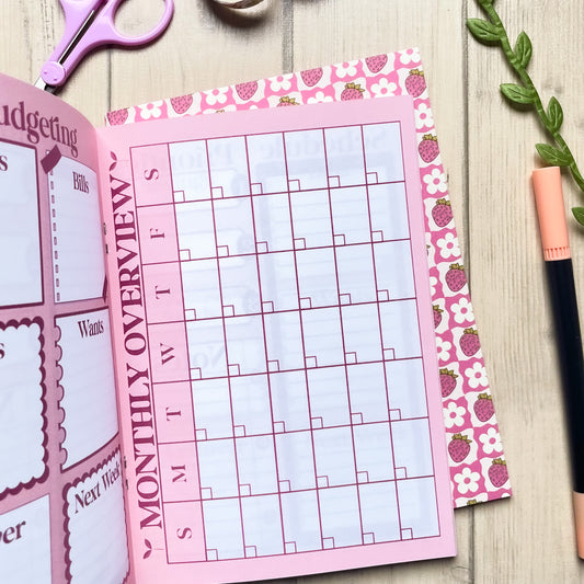 Pink strawberry Planner - Budgeting Notebook - 6 Month Planning Weekly