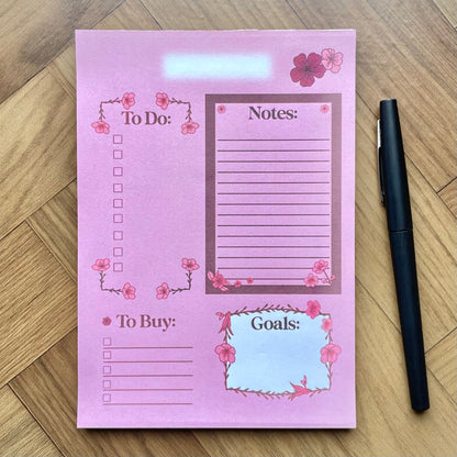 Sakura Productivity Notepad - Blossom Planner Notepad - Cozy Stationary