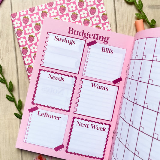 Pink strawberry Planner - Budgeting Notebook - 6 Month Planning Weekly