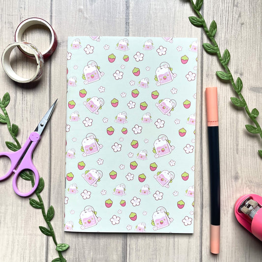 Strawberry Tea Note Taking Booklet - Small Strawberry Notebook - Cute Strawberry Journal