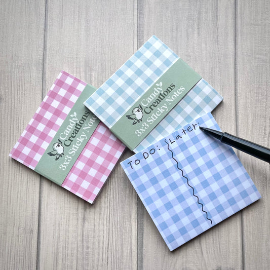 Plaid Sticky Notes (set of 3) - Aesthetic Stationary Set - Cozy stationary