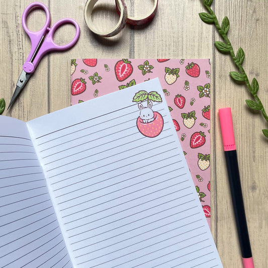 Strawberry Bunny Note Taking Booklet - Strawberry Journal - Cute Notebook